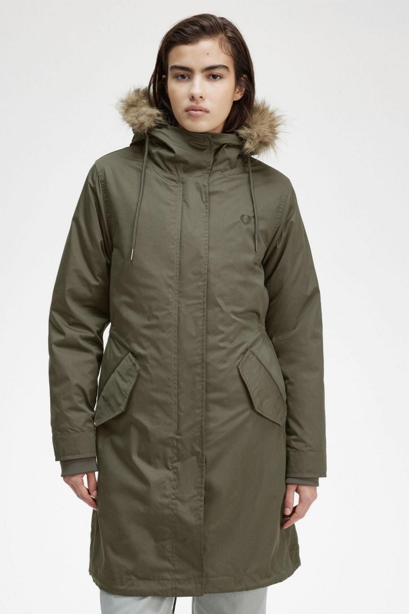 Fred Perry Zip-In Liner Parka Mäntel Damen Grün | MCHHR90373