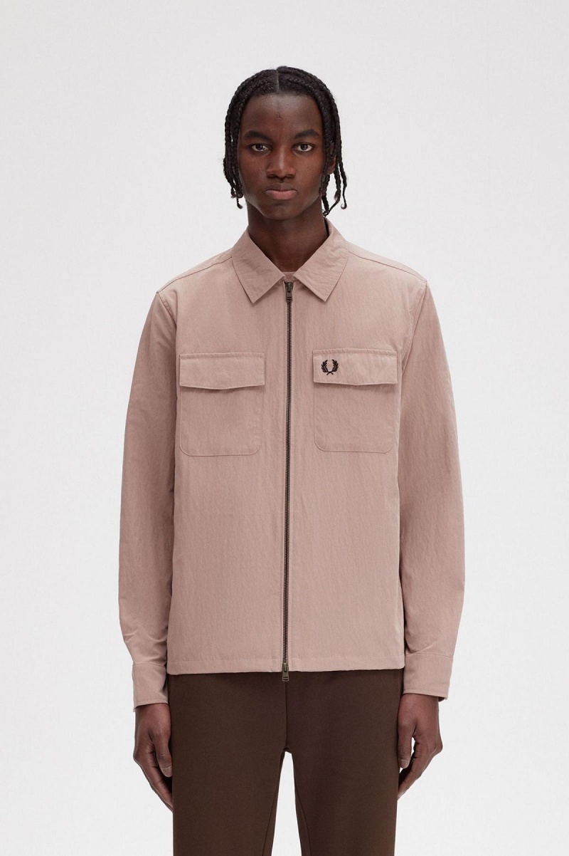Fred Perry Zip-Through Hemd Herren Dunkelrosa | CHZDE66295