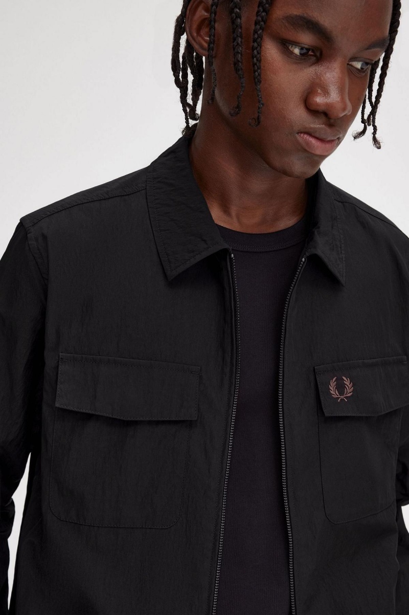 Fred Perry Zip-Through Hemd Herren Schwarz | CHDYB15110