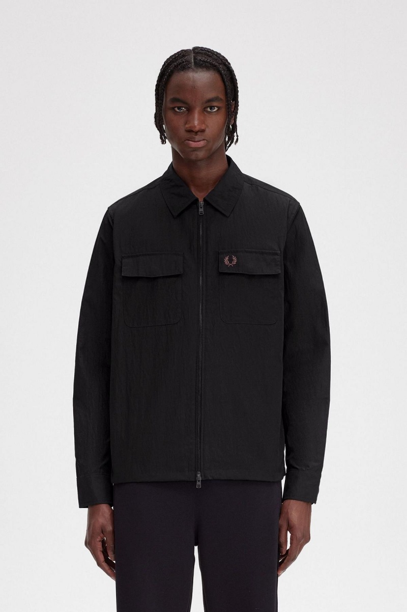 Fred Perry Zip-Through Hemd Herren Schwarz | CHDYB15110
