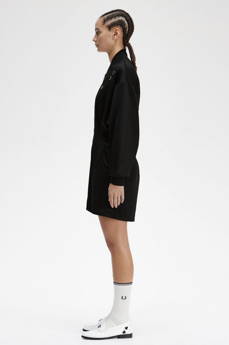 Fred Perry Zip-Through Playsuit Kleid Damen Schwarz | CHJZR81853