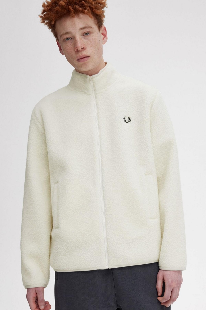 Fred Perry Zip Through Borg Fleece Mäntel Herren Ecru | CHXMI15346
