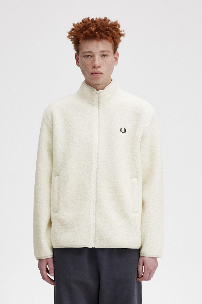 Fred Perry Zip Through Borg Fleece Mäntel Herren Ecru | CHXMI15346
