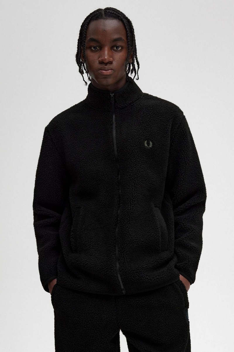 Fred Perry Zip Through Borg Fleece Sweatshirts Herren Schwarz | TCHPQ38594