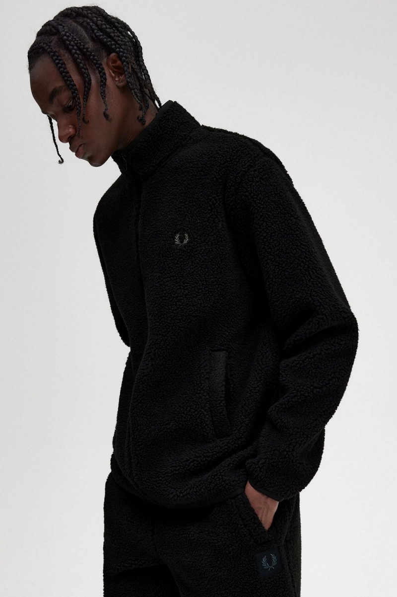 Fred Perry Zip Through Borg Fleece Sweatshirts Herren Schwarz | TCHPQ38594