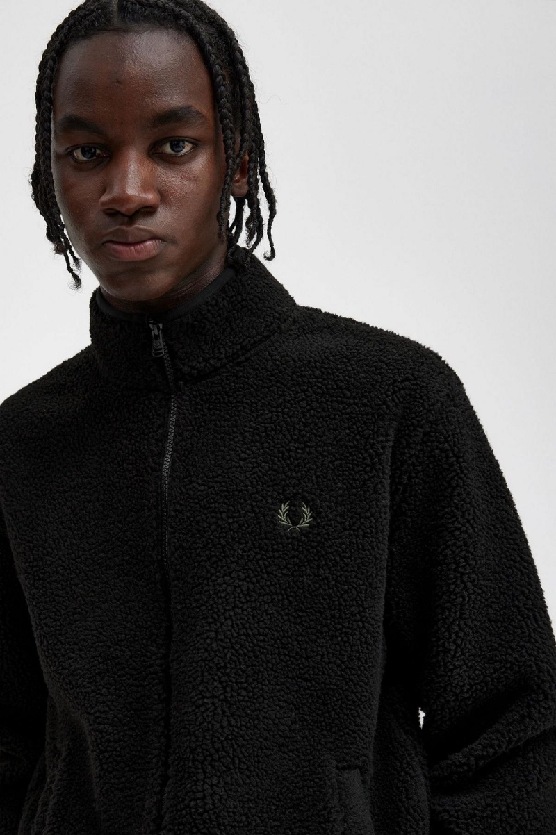 Fred Perry Zip Through Borg Fleece Sweatshirts Herren Schwarz | TCHPQ38594