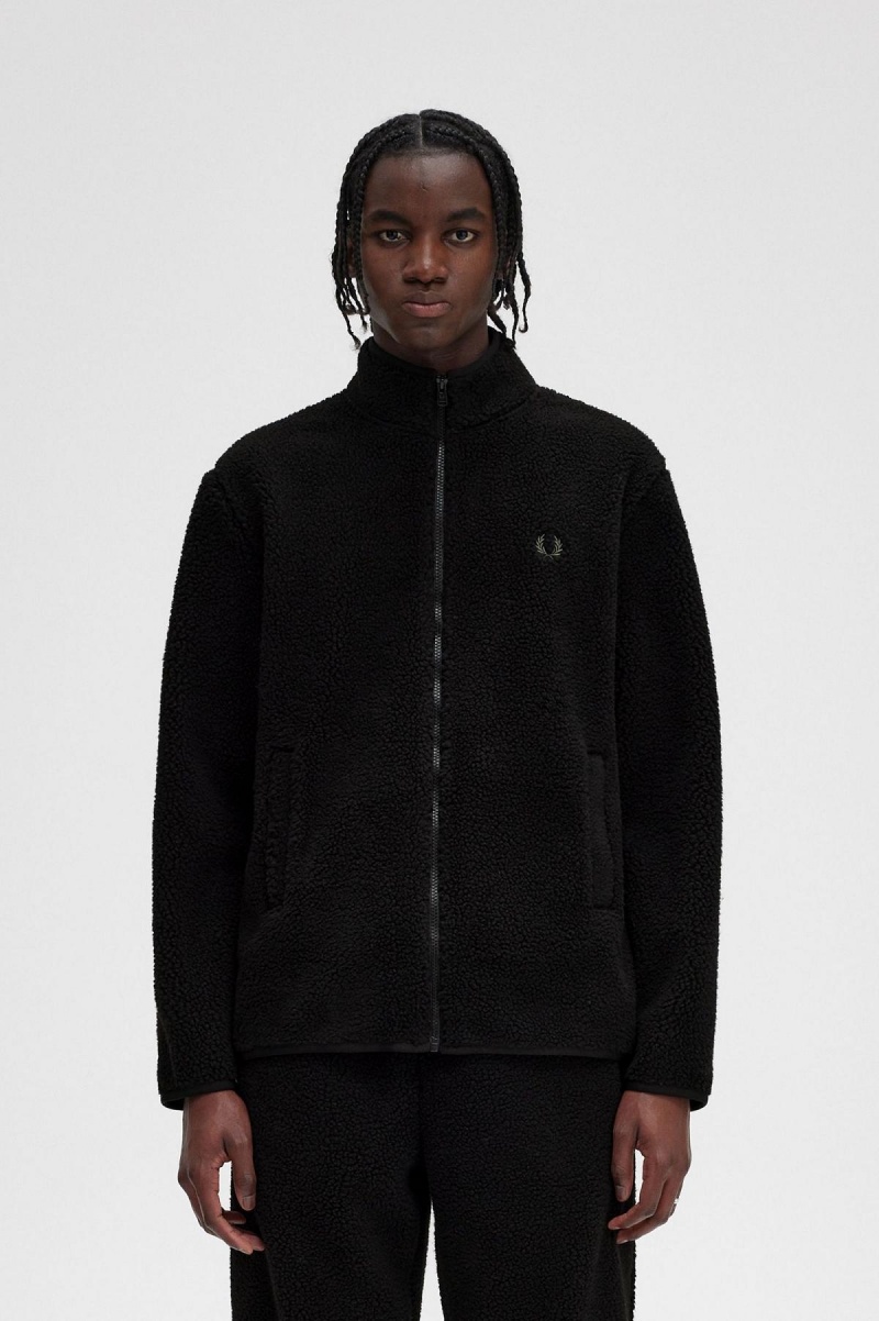 Fred Perry Zip Through Borg Fleece Sweatshirts Herren Schwarz | TCHPQ38594