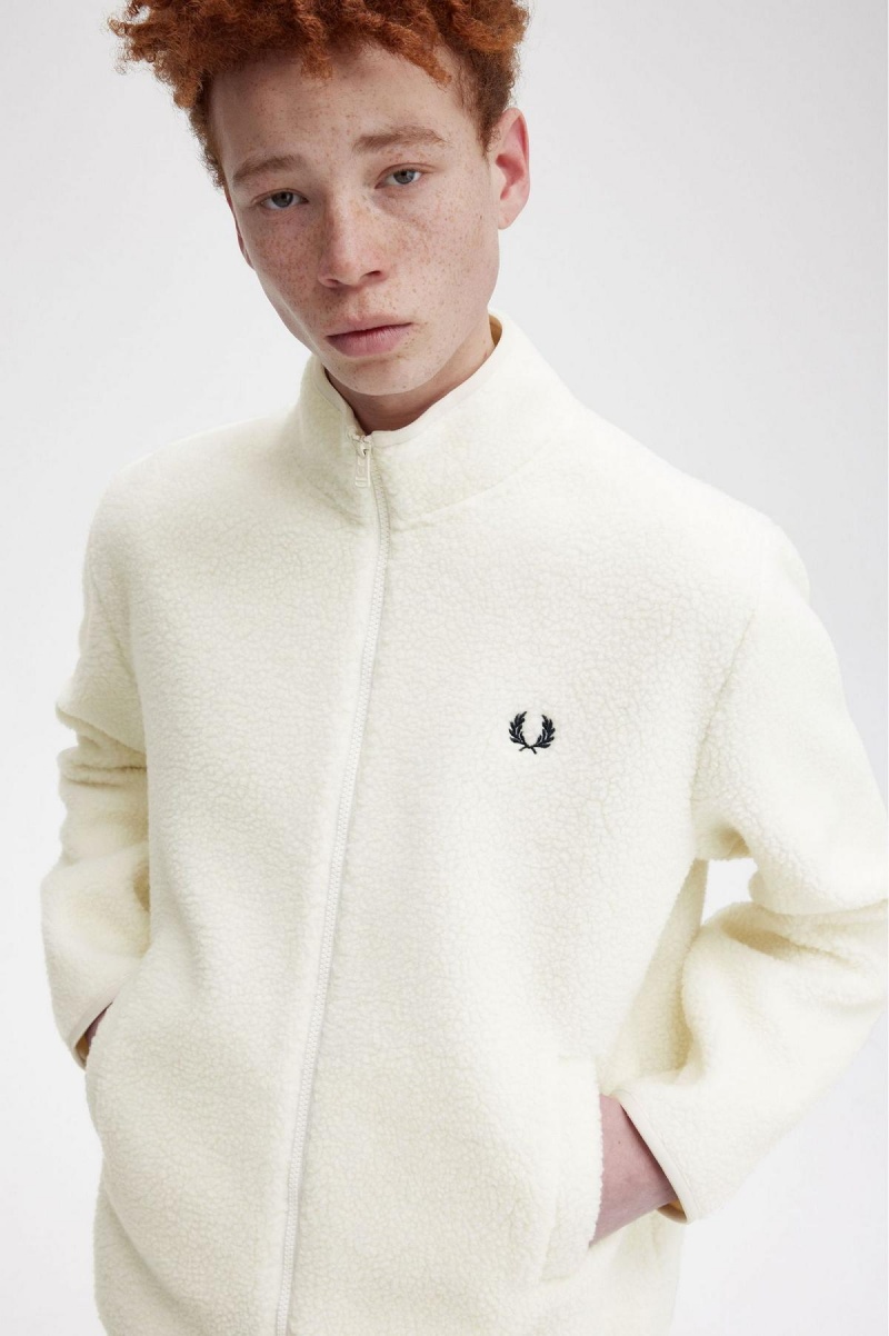 Fred Perry Zip Through Borg Fleece Sweatshirts Herren Ecru | CHXMI51869