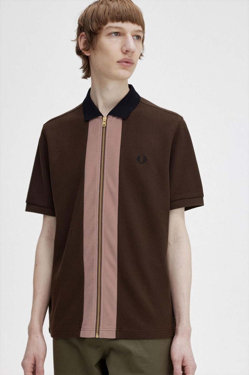 Fred Perry Zip Through Polo Shirt Polo Shirts Herren Burnt Tobacco | CHIIZ52684