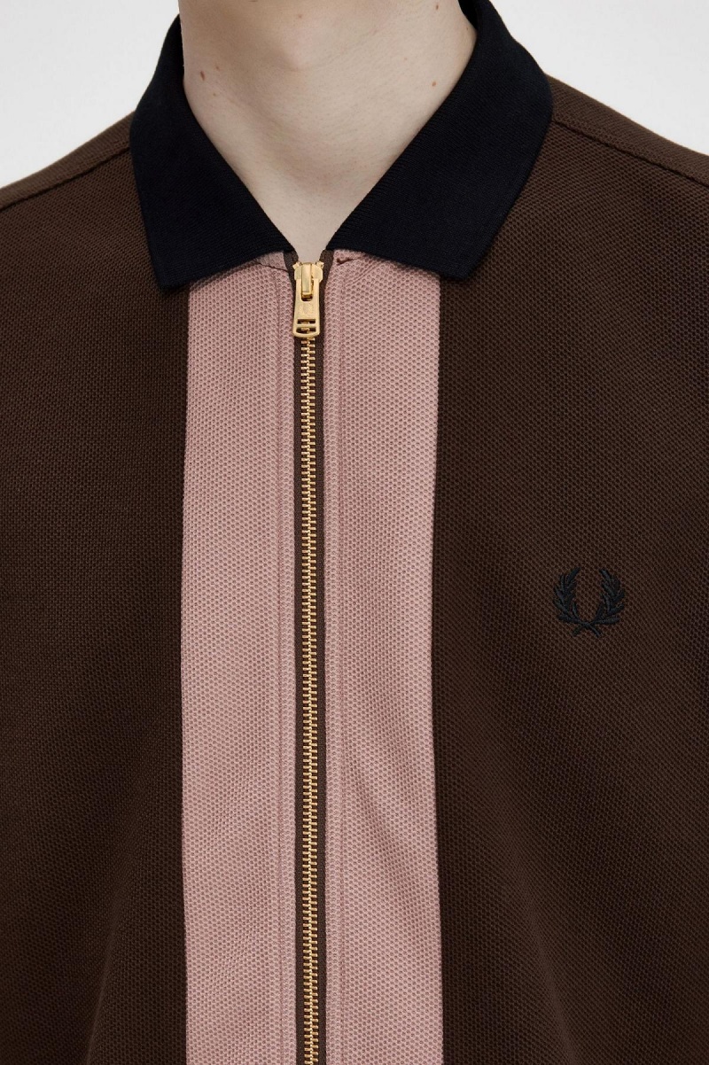 Fred Perry Zip Through Polo Shirt Polo Shirts Herren Burnt Tobacco | CHIIZ52684