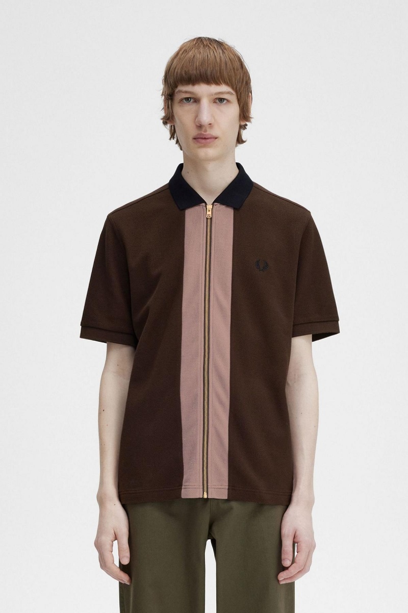 Fred Perry Zip Through Polo Shirt Polo Shirts Herren Burnt Tobacco | CHIIZ52684